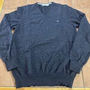 J.LINDEBERG Gray Merino Wool Golf V-Neck Classic Pullover Sweater Men's Sz Med